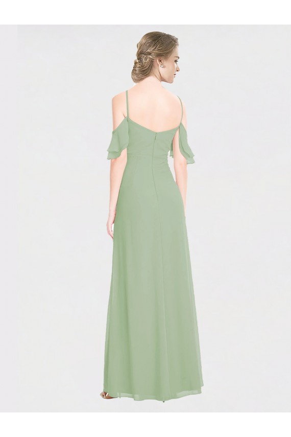 Buy Long Chiffon Off-The-Shoulder Bridesmaid Dress with Double Flounce Sleeves UK