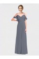 Buy Long Chiffon Spaghetti Strap V-Neck Bridesmaid Dress with Off-The-Shoulder Flutter Sleeves UK