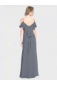 Buy Long Chiffon Spaghetti Strap V-Neck Bridesmaid Dress with Off-The-Shoulder Flutter Sleeves UK