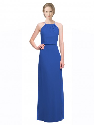 Buy Long Chiffon Spaghetti Strap Bridesmaid Dress with Blouson Top UK
