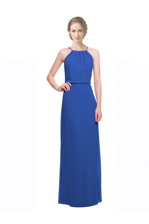 Buy Long Chiffon Spaghetti Strap Bridesmaid Dress with Blouson Top UK