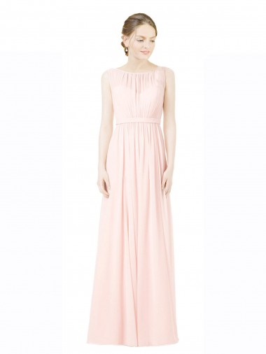 Buy Long Chiffon Sleeveless Bridesmaid Dress with Sheer Illusion Top and V-Back UK
