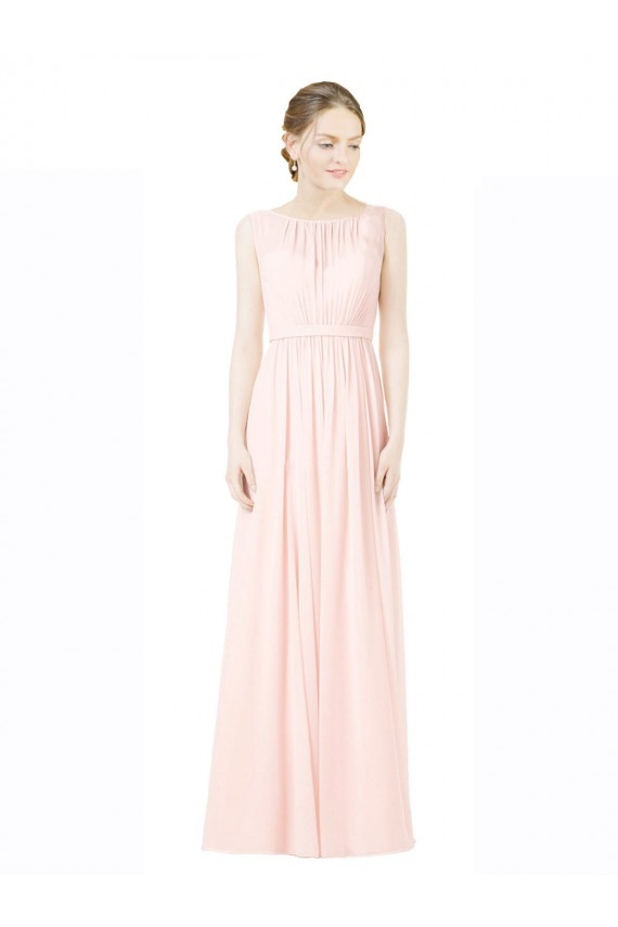 Buy Long Chiffon Sleeveless Bridesmaid Dress with Sheer Illusion Top and V-Back UK