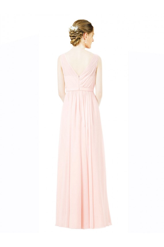Buy Long Chiffon Sleeveless Bridesmaid Dress with Sheer Illusion Top and V-Back UK