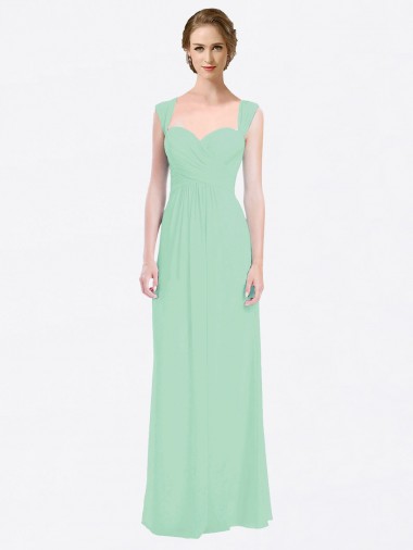 Buy Long Chiffon Bridesmaid Dress with a Sweetheart Neckline and Pleated Shoulder Straps UK