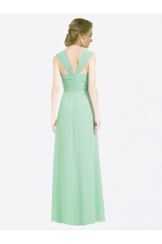 Buy Long Chiffon Bridesmaid Dress with a Sweetheart Neckline and Pleated Shoulder Straps UK