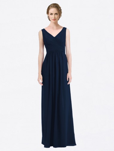 Buy Long Chiffon V-Neck Sleeveless Bridesmaid Dress with Criss-Cross Pleated Bodice UK