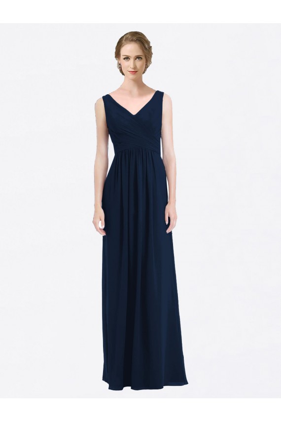 Buy Long Chiffon V-Neck Sleeveless Bridesmaid Dress with Criss-Cross Pleated Bodice UK