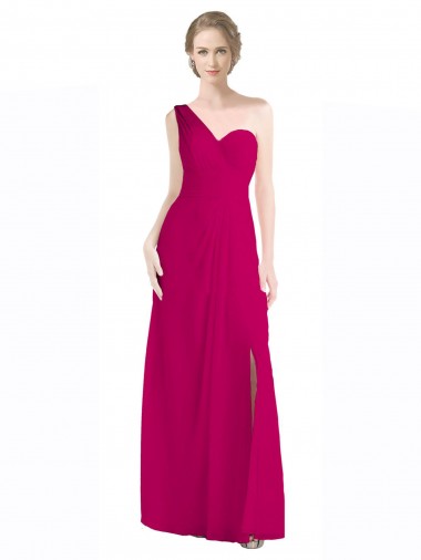 Buy Full Length Chiffon Bridesmaid Dress with One Wide Shoulder Strap UK