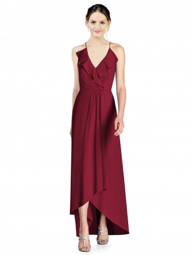Buy Draped V-Neck High Low Chiffon Bridesmaid Dress UK