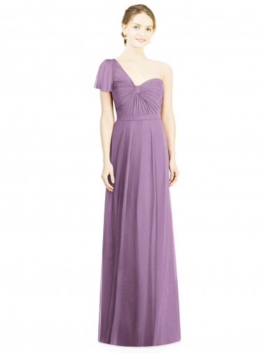Buy Flutter Sleeves One Shoulder Long Chiffon Bridesmaid Dress UK