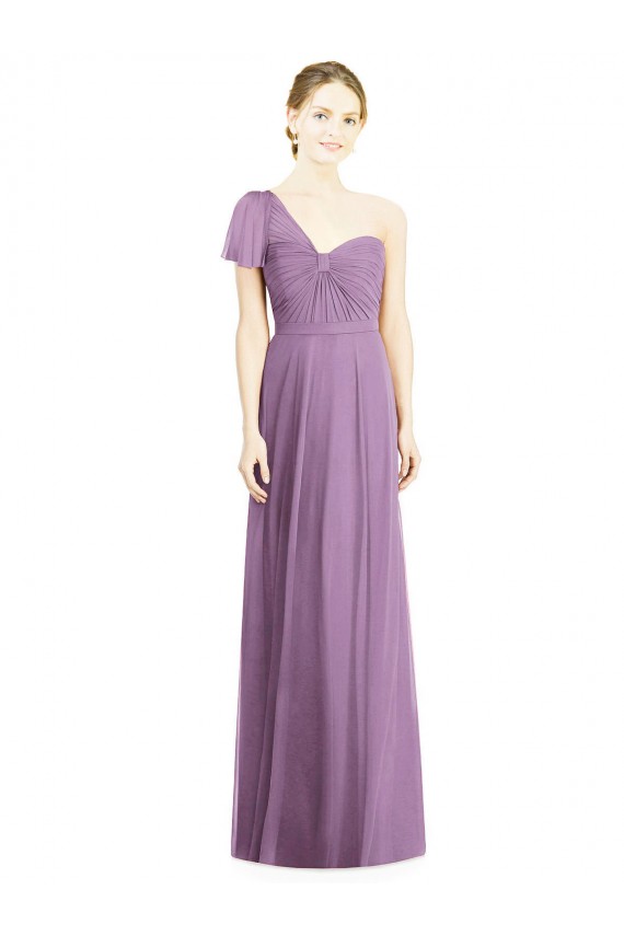 Buy Flutter Sleeves One Shoulder Long Chiffon Bridesmaid Dress UK