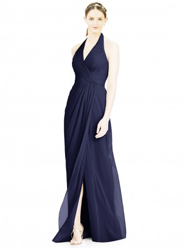 Buy V-Neck Halter Chiffon Bridesmaid Dress with Side Front Slit UK