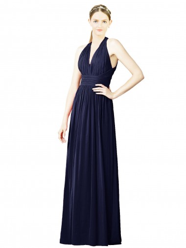 Buy V-Neck Halter Long Open Back Chiffon Bridesmaid Dress UK