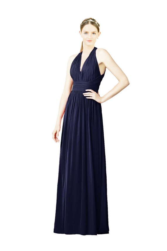 Buy V-Neck Halter Long Open Back Chiffon Bridesmaid Dress UK