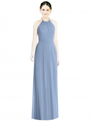 Buy Halter Neck Tie Back Long Chiffon Bridesmaid Dress UK