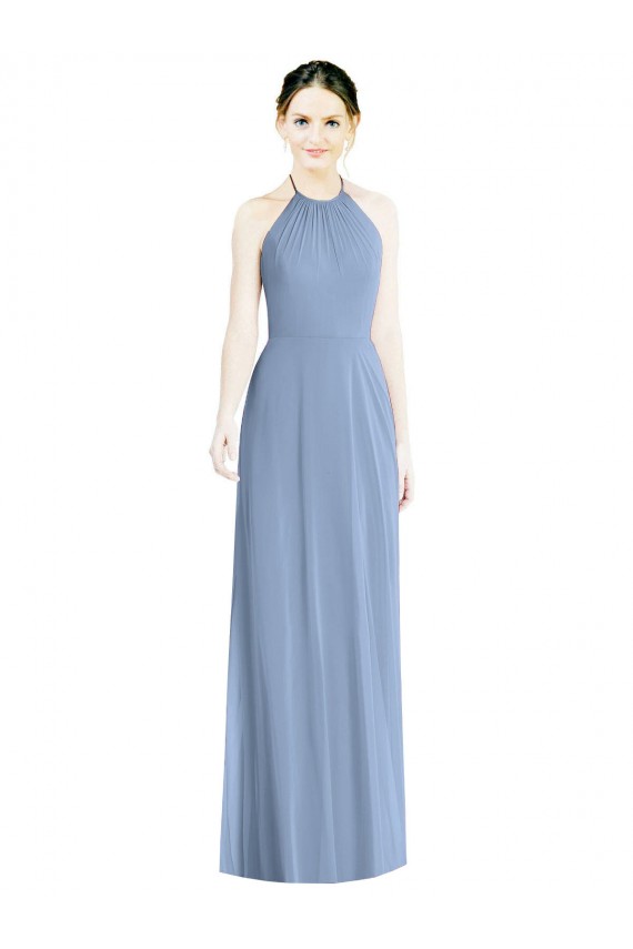 Buy Halter Neck Tie Back Long Chiffon Bridesmaid Dress UK