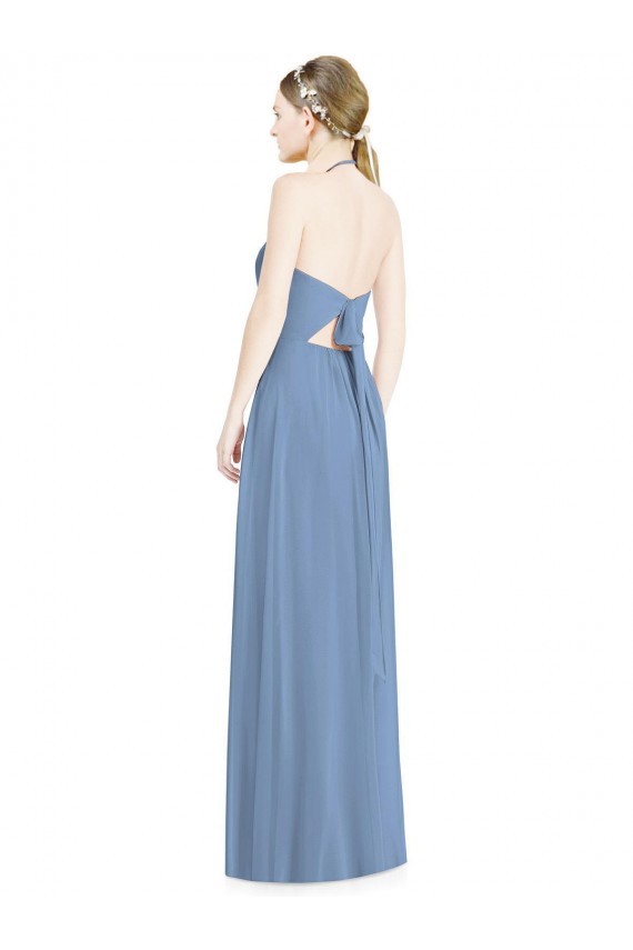 Buy Halter Neck Tie Back Long Chiffon Bridesmaid Dress UK