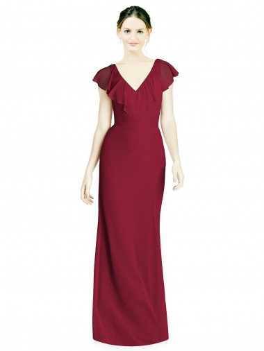 Buy V-Neck V-Back Long Chiffon Bridesmaid Dress UK