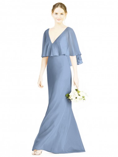 Buy V-Back Trumpet Chiffon Bridesmaid Dress with Draped Cape Overlay UK