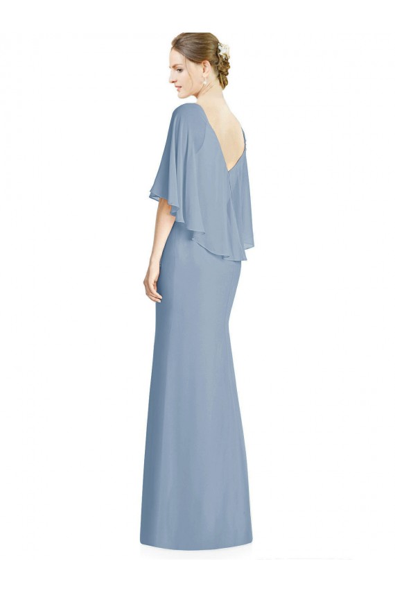 Buy V-Back Trumpet Chiffon Bridesmaid Dress with Draped Cape Overlay UK