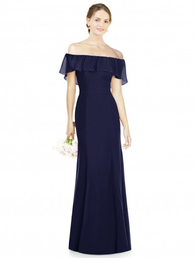 Buy Off the Shoulder Full-Length Trumpet Chiffon Bridesmaid Dress UK