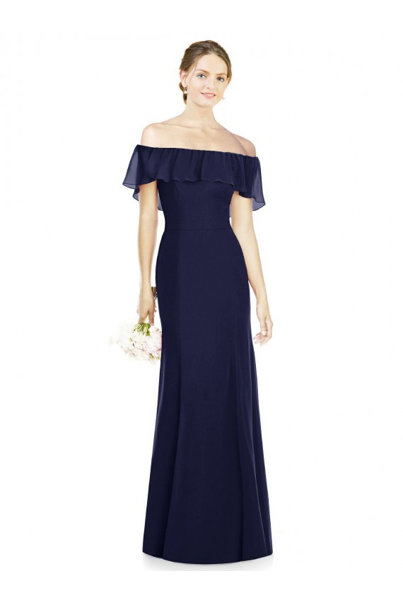 Buy Off the Shoulder Full-Length Trumpet Chiffon Bridesmaid Dress UK