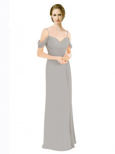 Buy Draped Cold Shoulder Chiffon Bridesmaid Dress with Pleated Wrap Bodice UK
