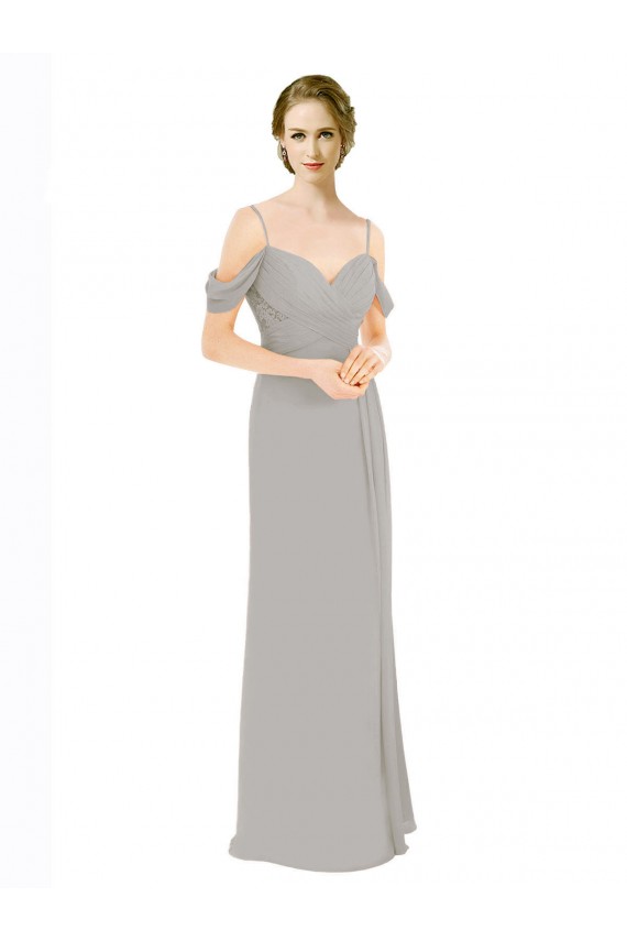 Buy Draped Cold Shoulder Chiffon Bridesmaid Dress with Pleated Wrap Bodice UK