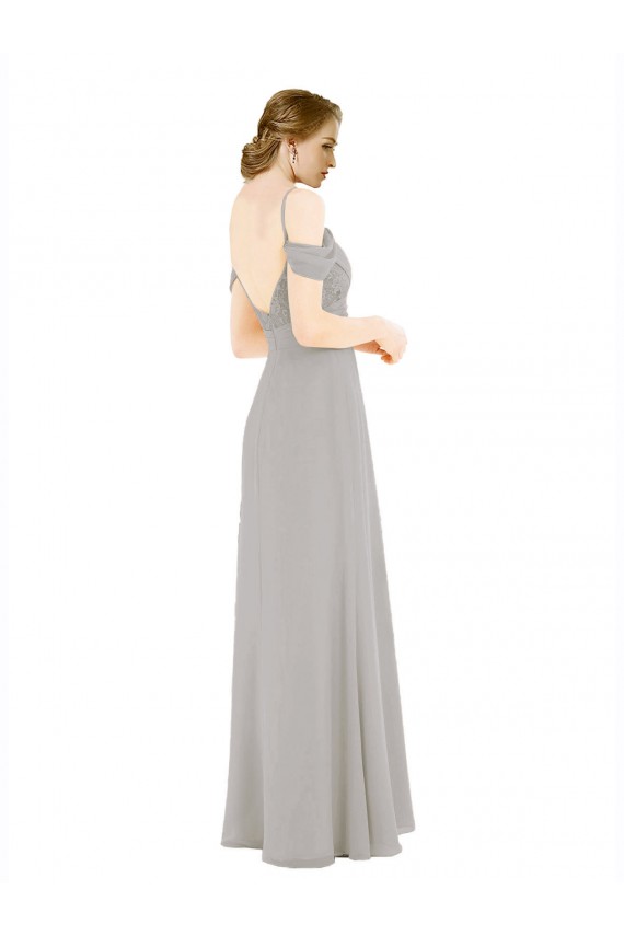 Buy Draped Cold Shoulder Chiffon Bridesmaid Dress with Pleated Wrap Bodice UK