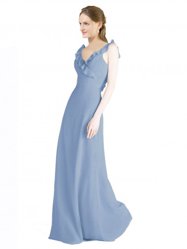 Buy Fluted Chiffon Wrap Bridesmaid Dress with Ruffles V-Neck UK