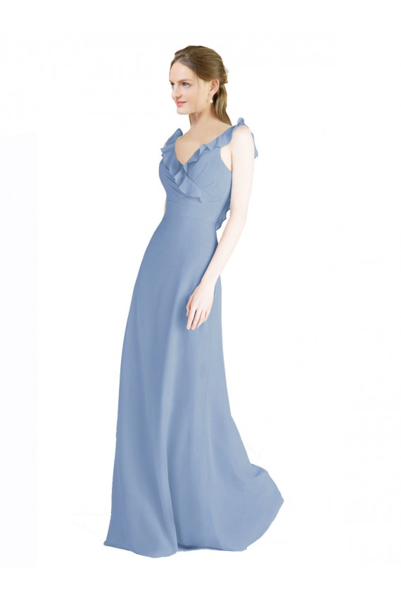 Buy Fluted Chiffon Wrap Bridesmaid Dress with Ruffles V-Neck UK