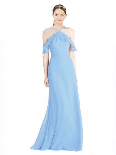 Buy Halter Frill Cold Shoulder A-Line Chiffon Bridesmaid Dress UK