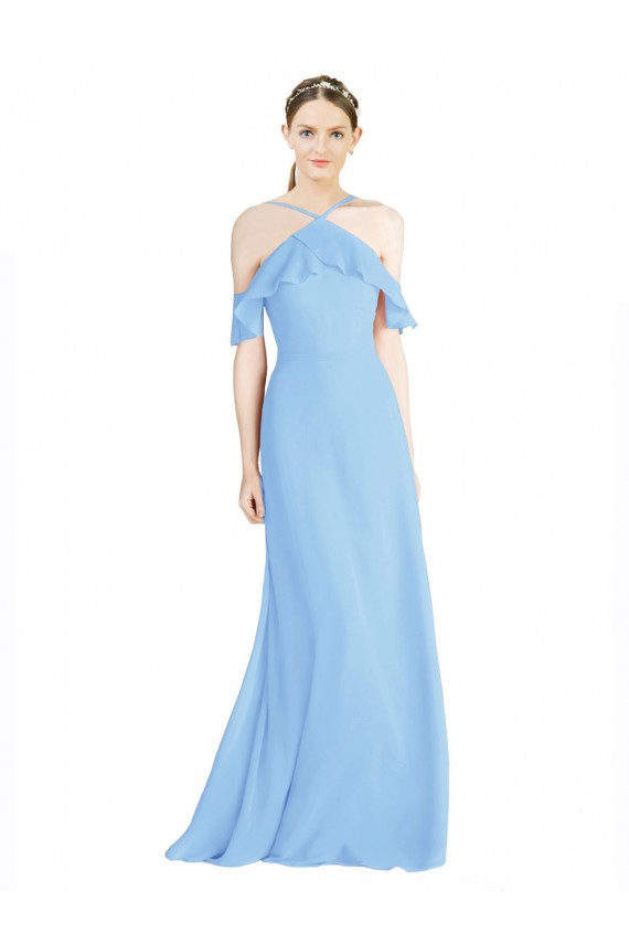 Buy Halter Frill Cold Shoulder A-Line Chiffon Bridesmaid Dress UK