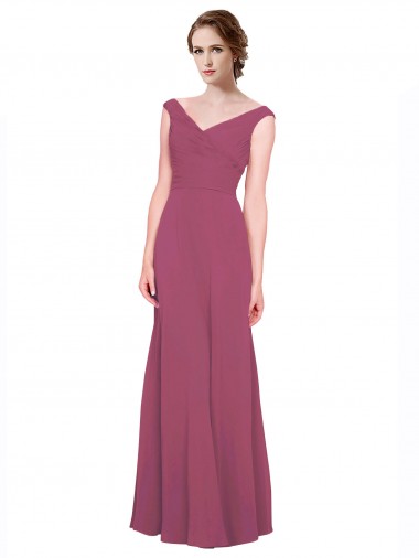 Buy V-Neckline Long Chiffon Bridesmaid Dress with Wide V-Back UK