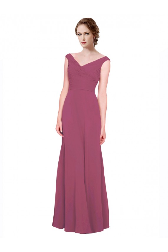 Buy V-Neckline Long Chiffon Bridesmaid Dress with Wide V-Back UK