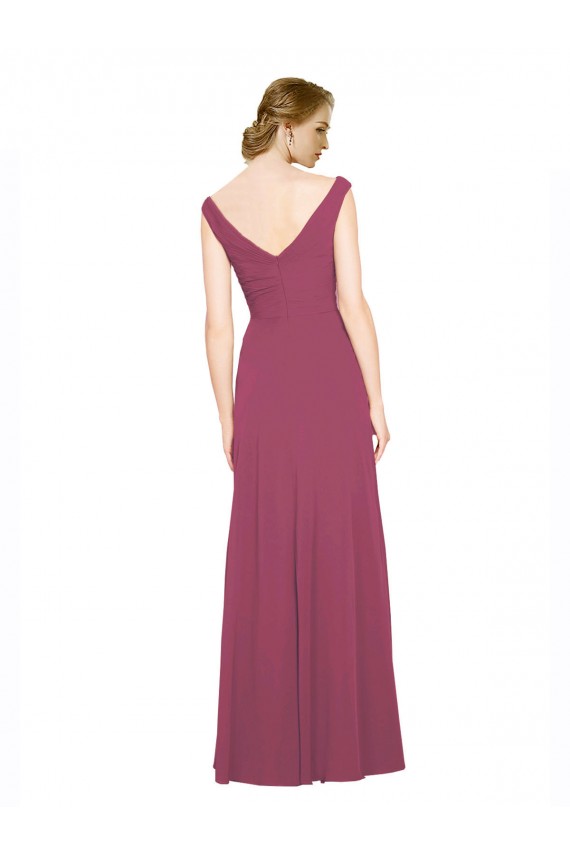 Buy V-Neckline Long Chiffon Bridesmaid Dress with Wide V-Back UK
