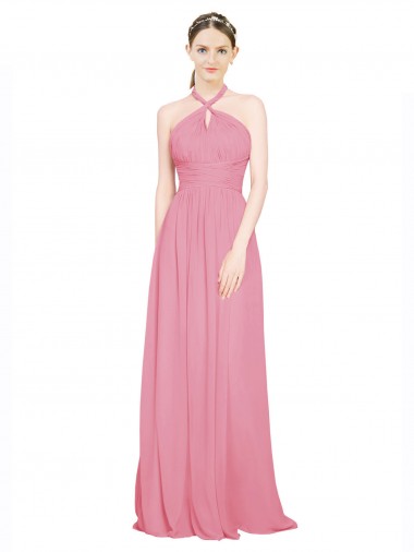 Buy Halter Neck Keyhole A-Line Chiffon Bridesmaid Dress UK