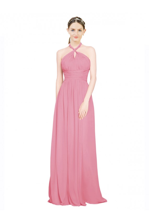 Buy Halter Neck Keyhole A-Line Chiffon Bridesmaid Dress UK