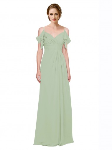 Buy Split Cold Shoulder Draped A-Line Chiffon Bridesmaid Dress UK