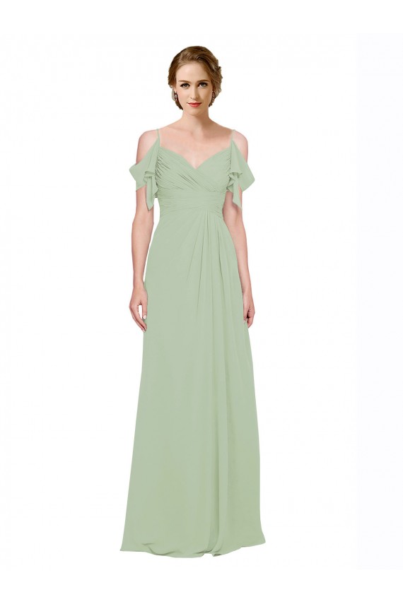 Buy Split Cold Shoulder Draped A-Line Chiffon Bridesmaid Dress UK