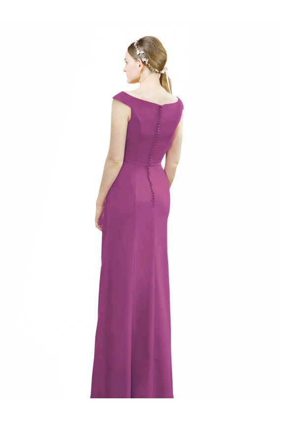 Buy Full Length Long Chiffon Bridesmaid Dress with Boat Neck UK