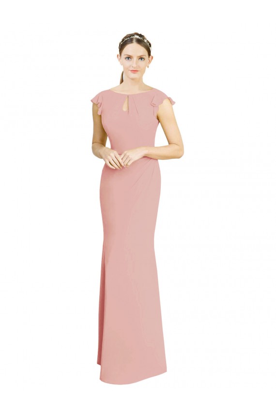 Buy Chiffon Cap Sleeves Long Bridesmaid Dress with Keyhole UK