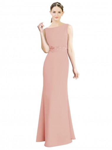 Buy Full Length Long Chiffon Bridesmaid Dress with Pleated Lace Waist UK