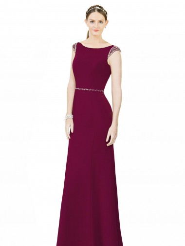 Buy Slim Chiffon Bridesmaid Dress with Embellished Capped Sleeves UK