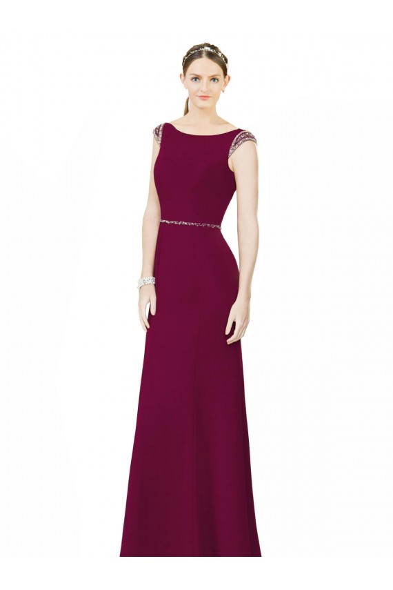 Buy Slim Chiffon Bridesmaid Dress with Embellished Capped Sleeves UK