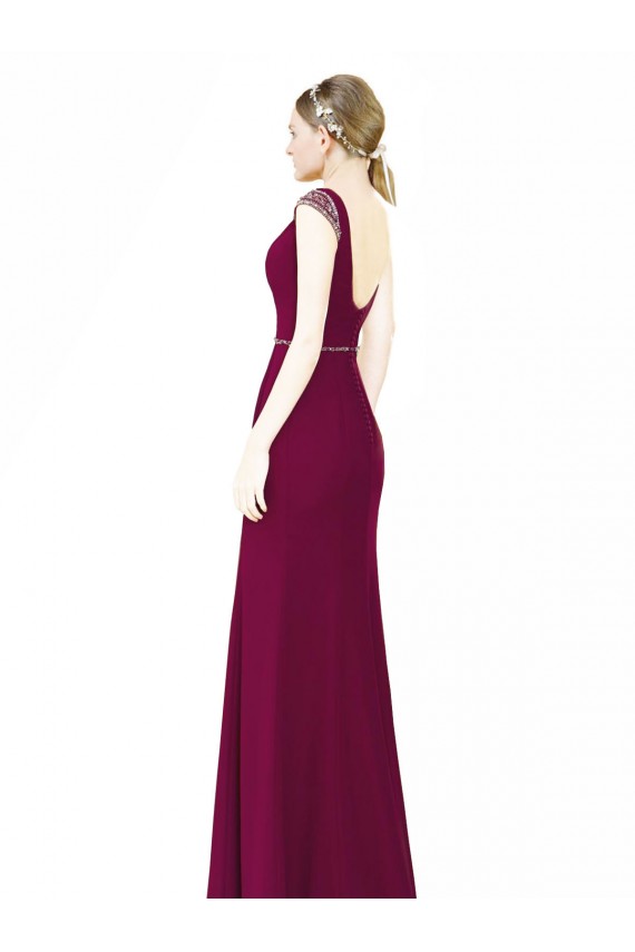 Buy Slim Chiffon Bridesmaid Dress with Embellished Capped Sleeves UK