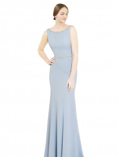 Buy Full Length Chiffon Bridesmaid Dress with Sparkly Neckline and Belt UK