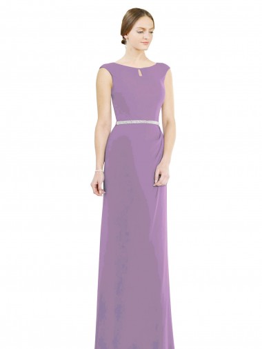 Buy Long Chiffon Bridesmaid Dress with Boat Neckline and Keyhole UK