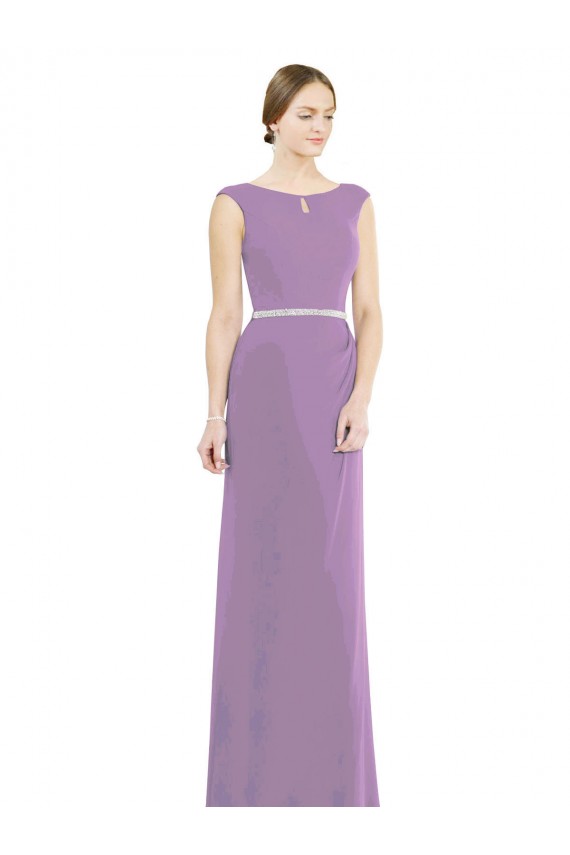 Buy Long Chiffon Bridesmaid Dress with Boat Neckline and Keyhole UK